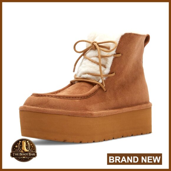 Shoes - Lace-Up Ankle Boots with Faux Fur Lining, Women's Size